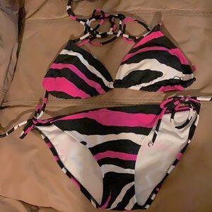 Two piece OP black white and hot pink bikini!